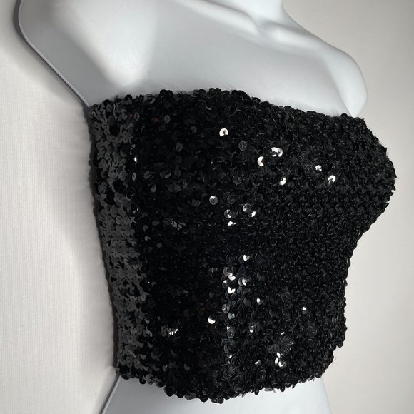 True Vintage 70s Disco Toppettes by A Brod Black Sequin Tube Top - Picture 4 of 8